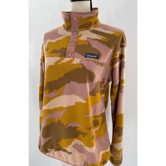 Patagonia Synchilla Pink Orange Yellow Camo M Pullover Fleece Jacket rare - Picture 4 of 8